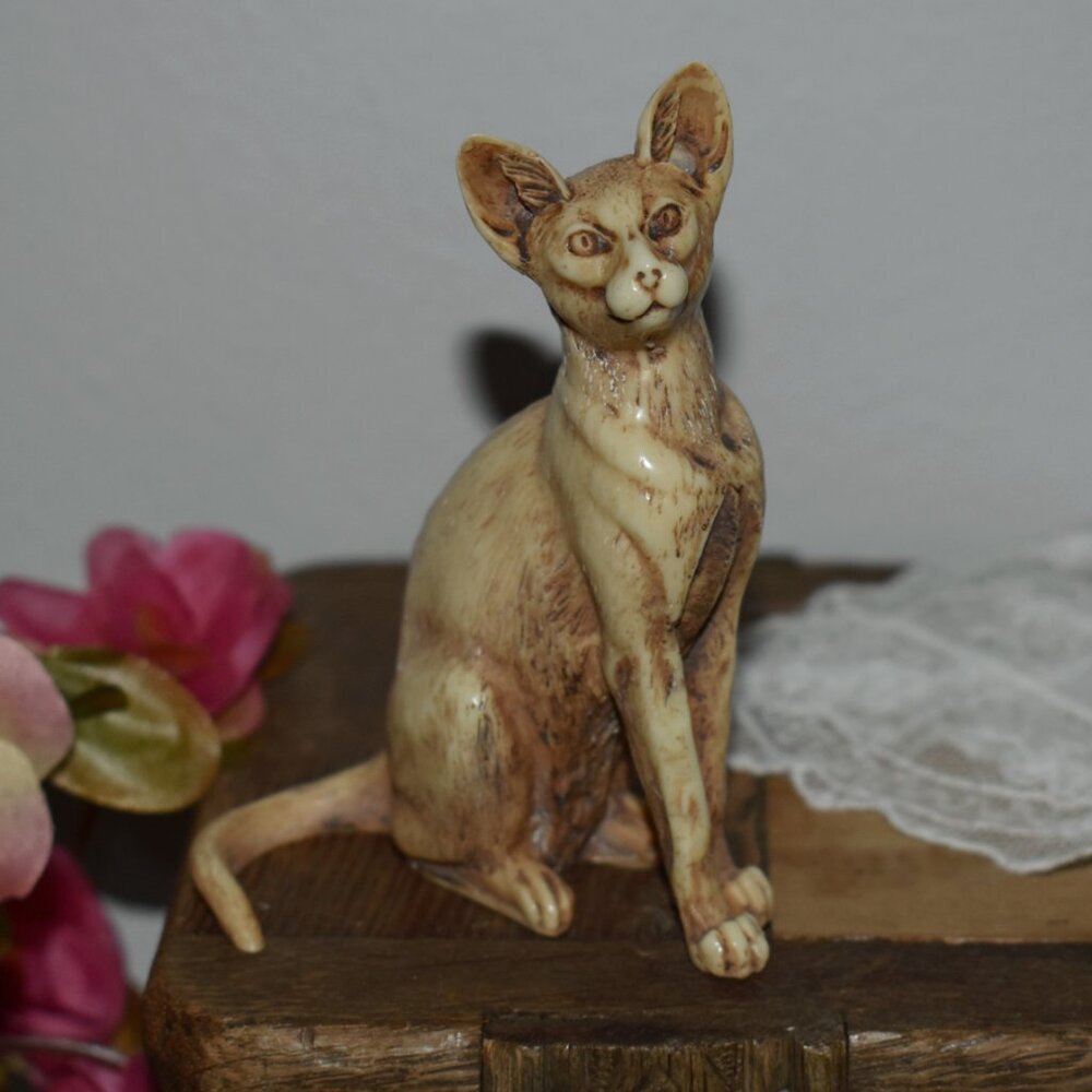 Vintage Antique Handmade Carved Small Mini 4inch Sphynx Cat Figure Decor